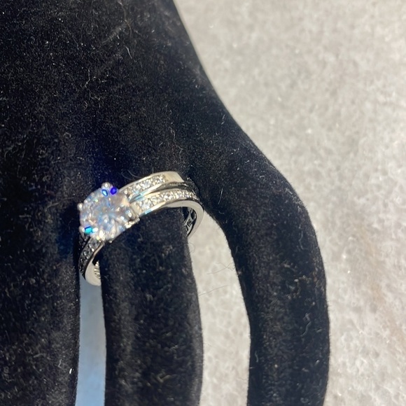 A new day bridal ring set silver plated cubic zirconia diamond jewelry set Sz 8 - Picture 5 of 10
